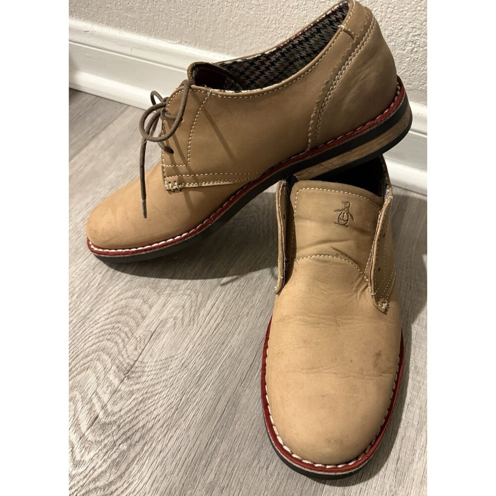 Original Penguin Waylon Tan Suede Oxfords Size US 8.5 Beige Excellent Condition
